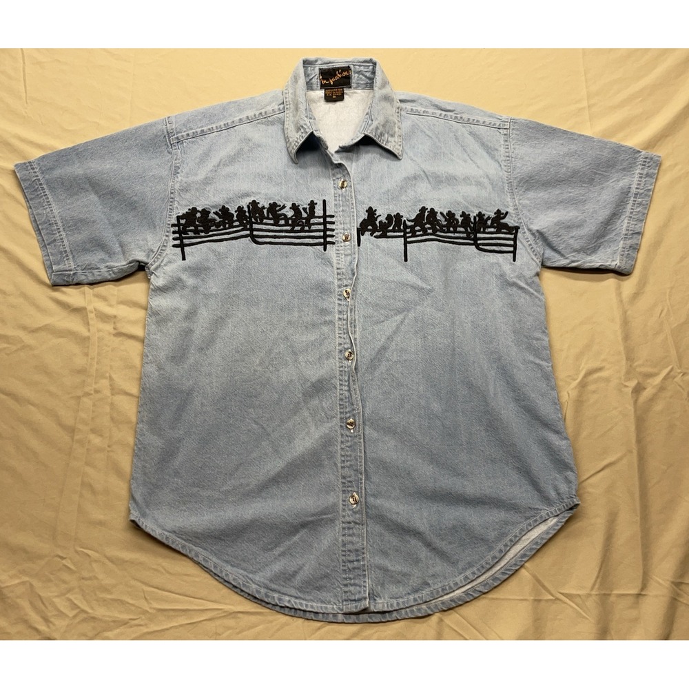 Vintage In Fashions Jean Cowboy Border Denim Button Up Size Medium